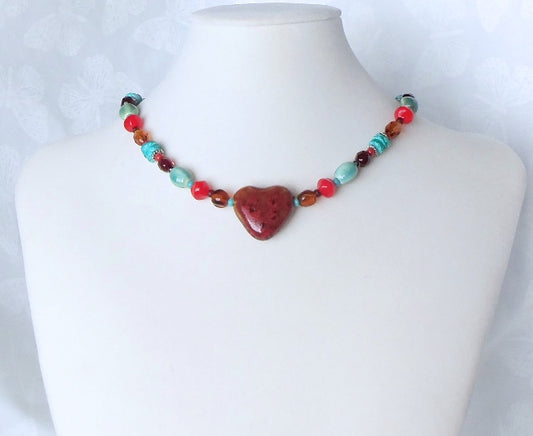 Western Beaded Heart Necklace - Juicybeads Jewelry