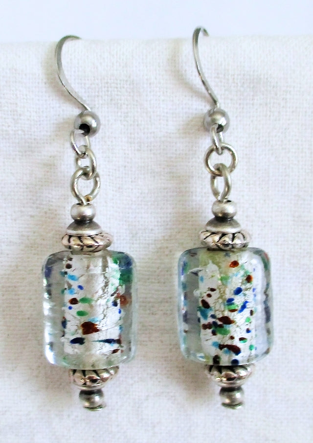 white lampwork dangle earrings - juicybeads jewelry