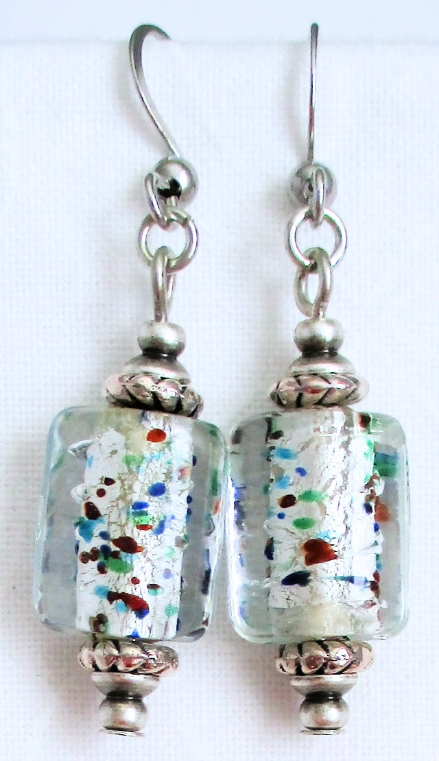 white lampwork dangle earrings - juicybeads jewelry