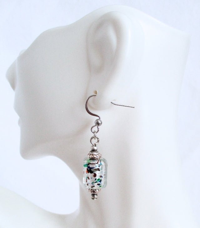white lampwork dangle earrings - juicybeads jewelry