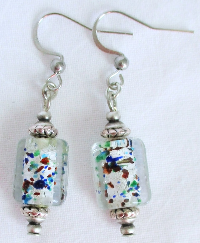 white lampwork dangle earrings - juicybeads jewelry