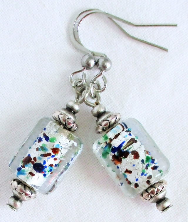 white lampwork dangle earrings - juicybeads jewelry