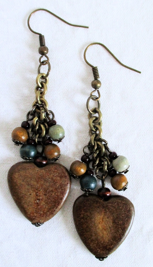 Wooden Heart Earrings - Juicybeads Jewelry