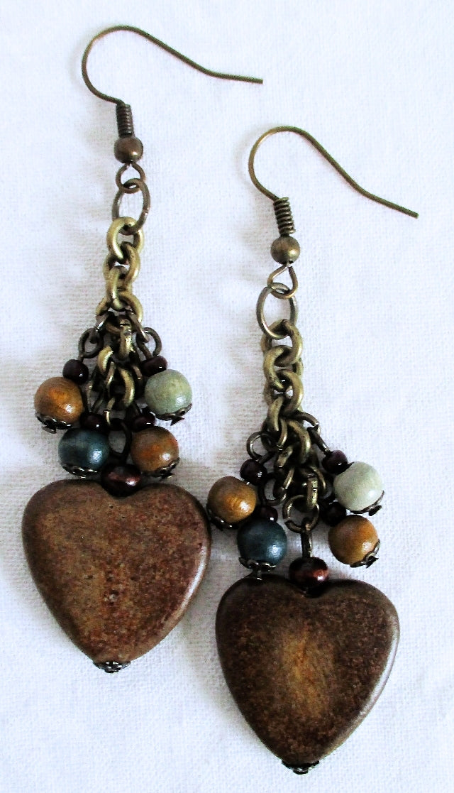 Wooden Heart Earrings - Juicybeads Jewelry