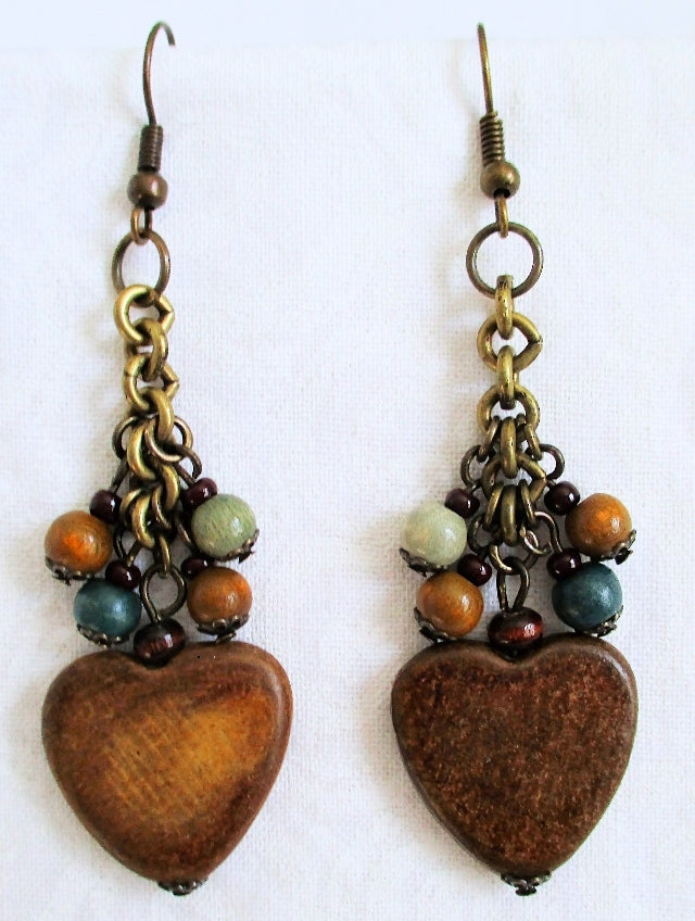 Wooden Heart Earrings - Juicybeads Jewelry