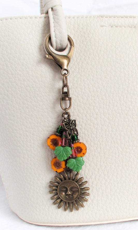 Yellow Flowers Beaded Purse Charm - Juicybeads Jewelry