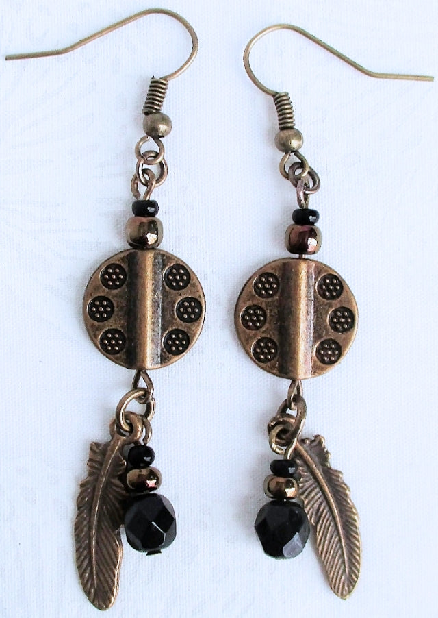 Beaded Brass Feather Earrings - juicybeads jewelry