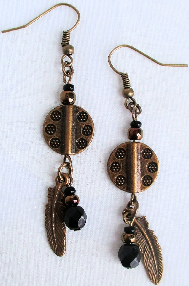 Beaded Brass Feather Earrings - juicybeads jewelry