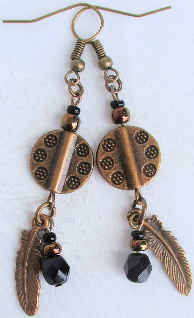 Beaded Brass Feather Earrings - juicybeads jewelry