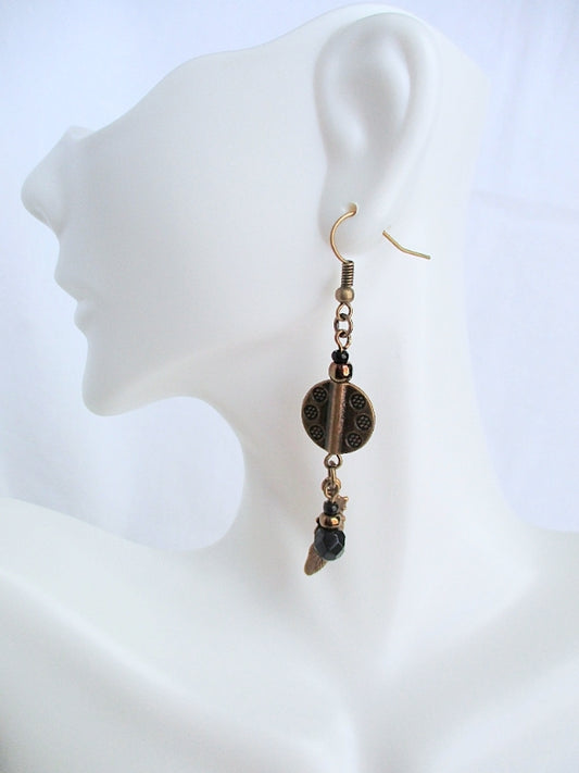 Beaded Brass Feather Earrings - juicybeads jewelry
