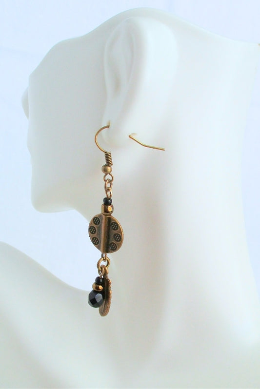 Beaded Brass Feather Earrings - juicybeads jewelry