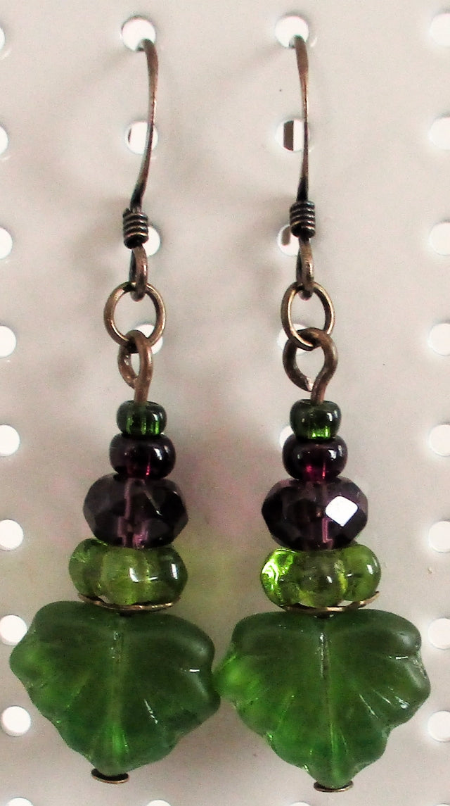 Green & Purple Drop Earrings - Juicybeads Jewelry