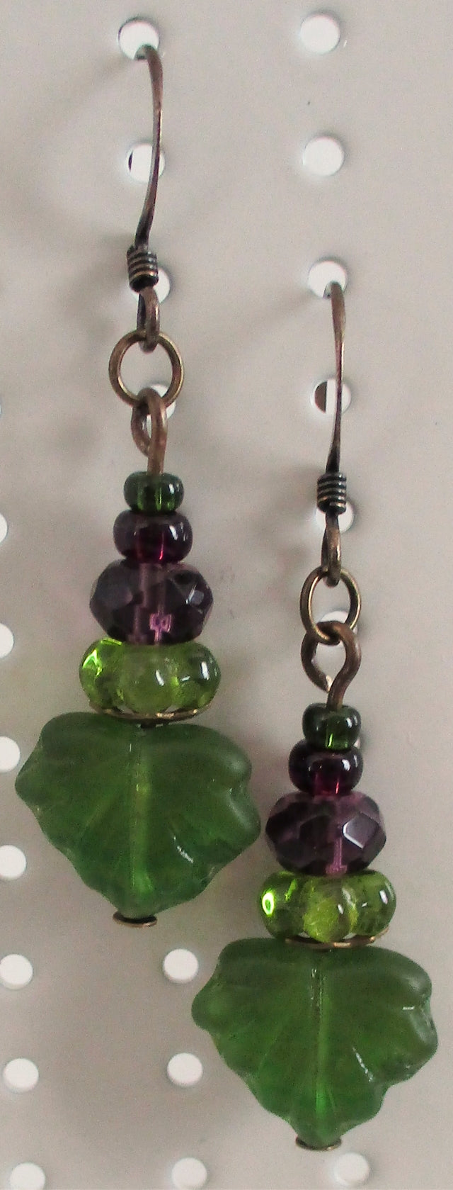 Green & Purple Drop Earrings - Juicybeads Jewelry