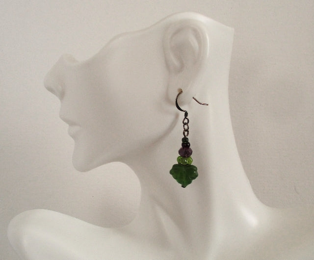 Green & Purple Drop Earrings - Juicybeads Jewelry