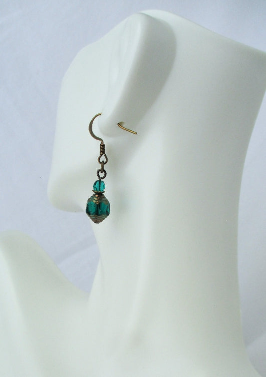 Teal Green Beaded Drop Earrings