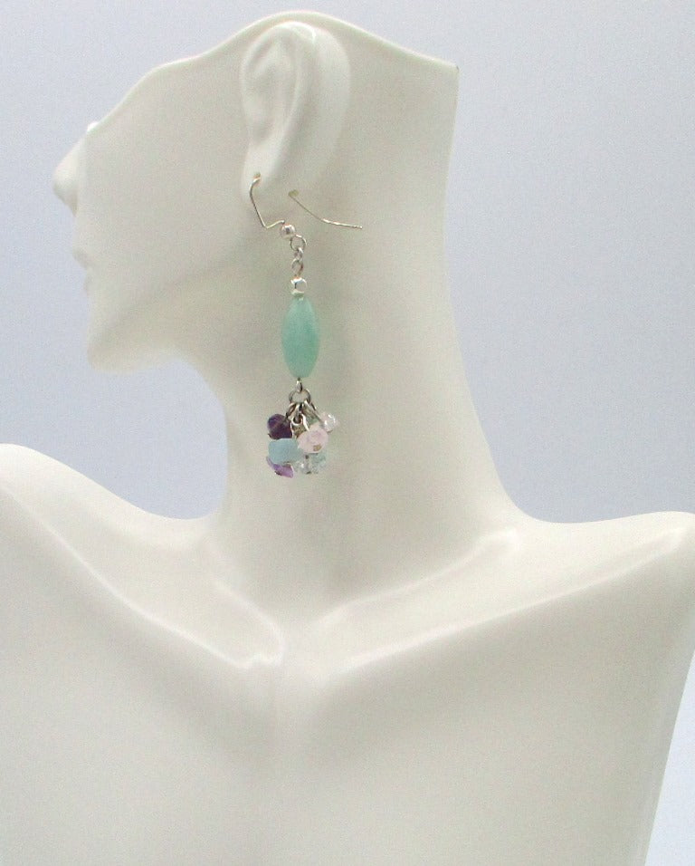 Amazonite Cluster Drop Earrings - Juicybeads Jewelry