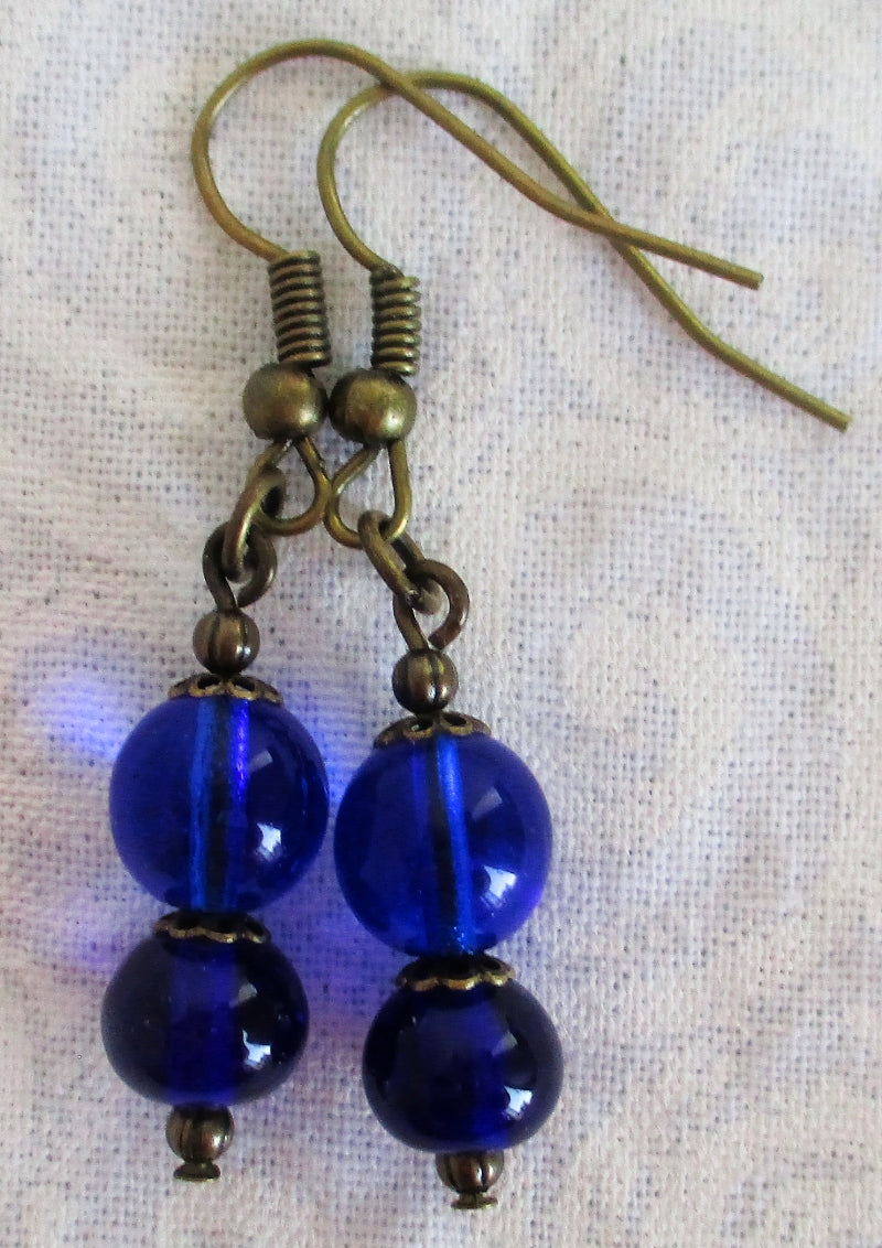 Beaded dark blue drop earrings Juicybeads Jewelry