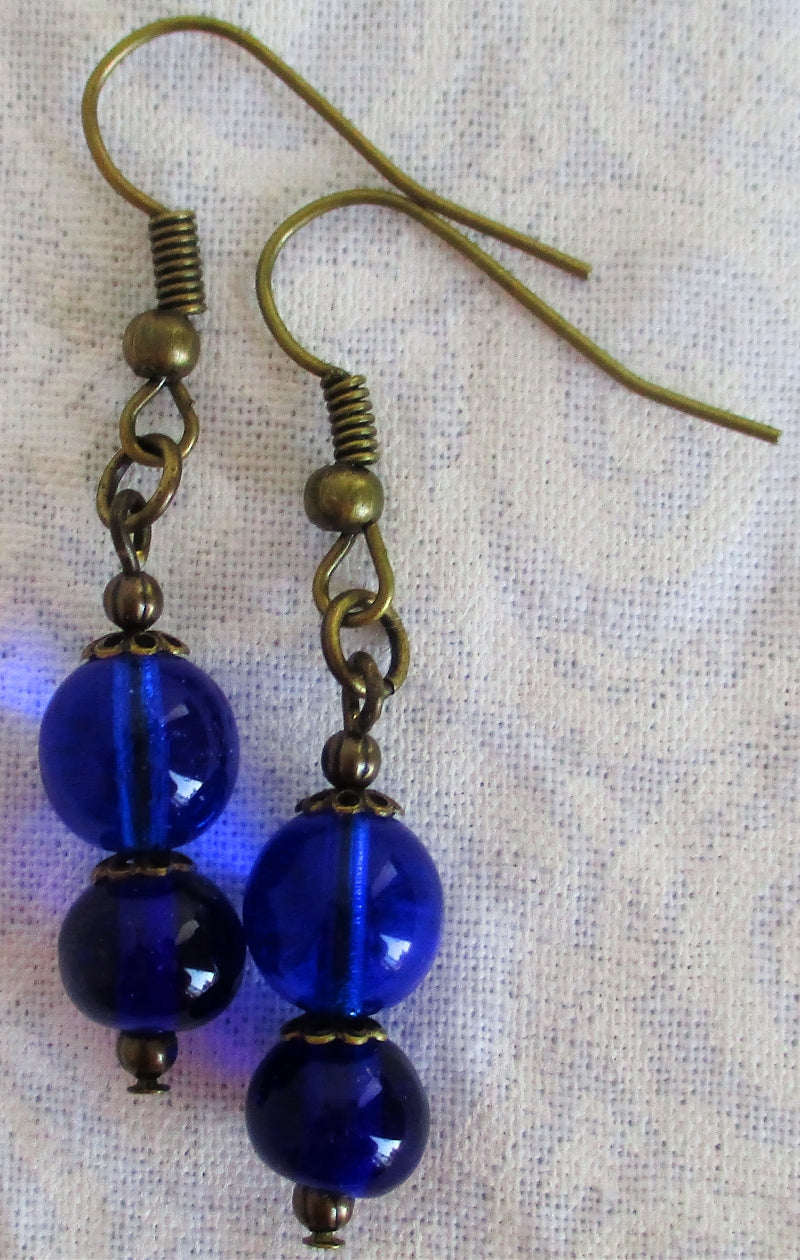 Beaded dark blue drop earrings Juicybeads Jewelry