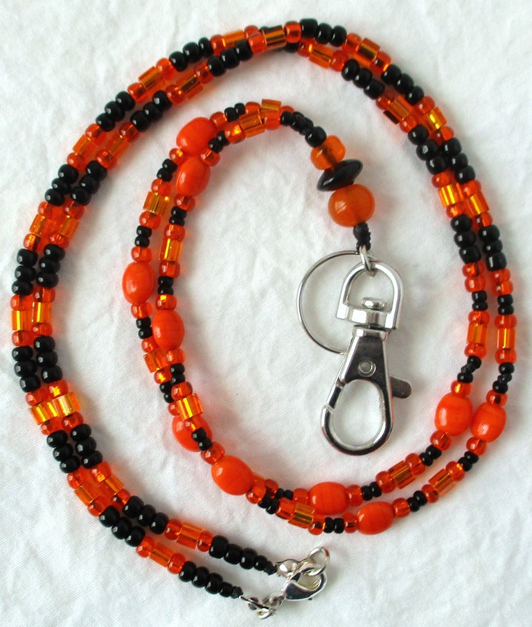 Black & Orange Beaded Lanyard - Juicybeads Jewelry