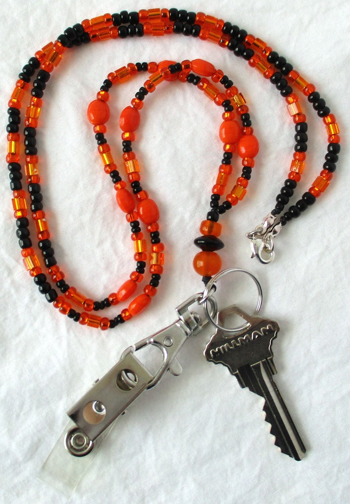 Black & Orange Beaded Lanyard - Juicybeads Jewelry