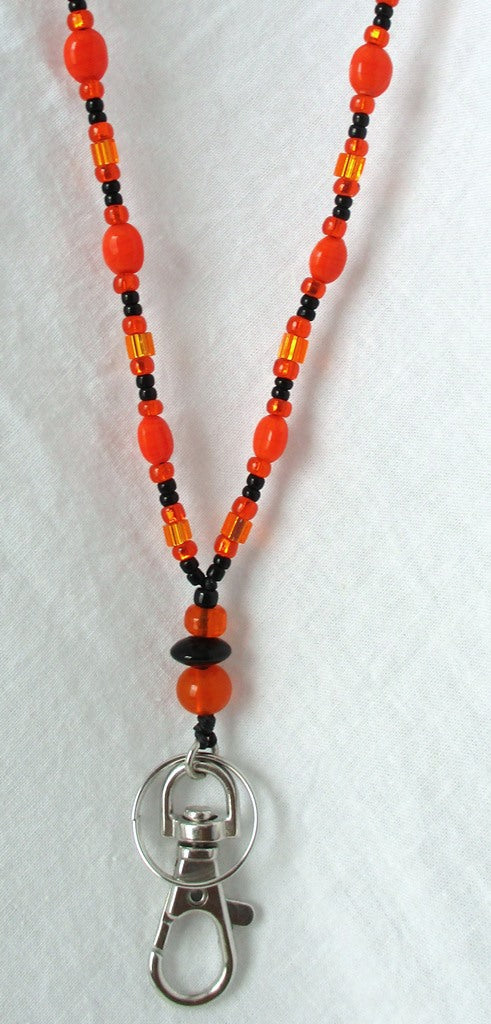 Black & Orange Beaded Lanyard - Juicybeads Jewelry