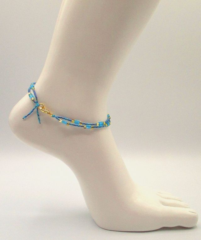 Blue & Yellow Beaded Anklet - Juicybeads Jewelry