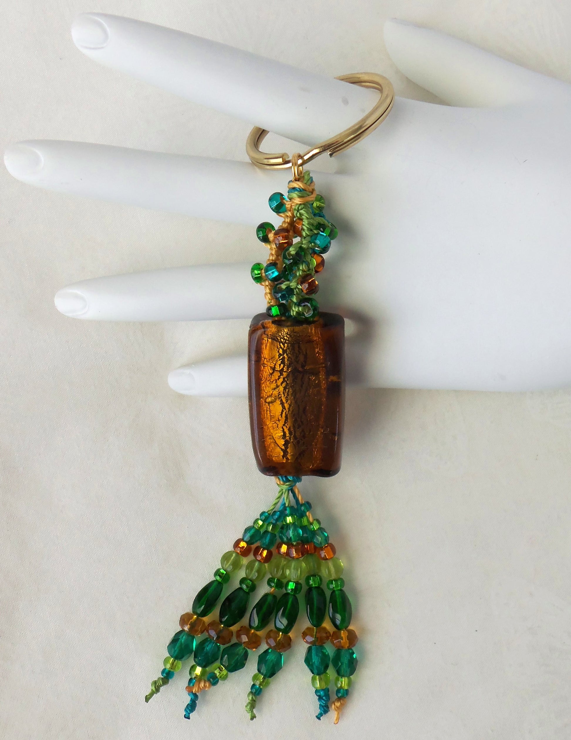 Brown & Green Beaded Keychain - Juicybeads Jewelry