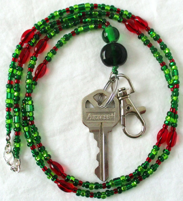 Green & Red Beaded Lanyard - Juicybeads Jewelry
