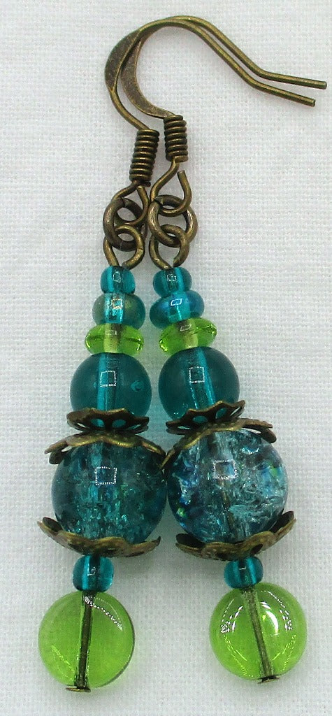 Ocean Green Beaded Drop Earrings - Juicybeads Jewelry