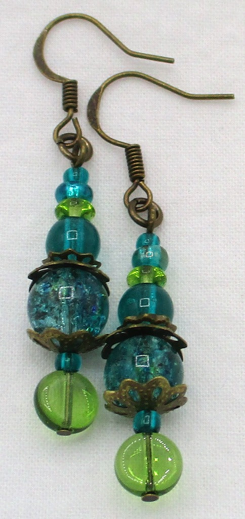 Ocean Green Beaded Drop Earrings - Juicybeads Jewelry