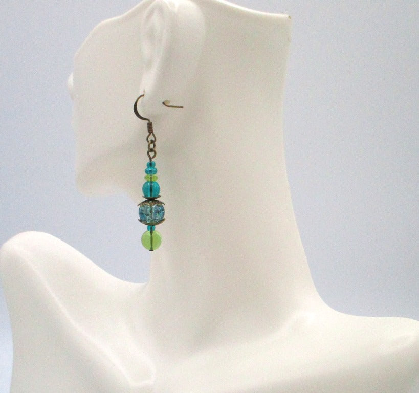 Ocean Green Beaded Drop Earrings - Juicybeads Jewelry