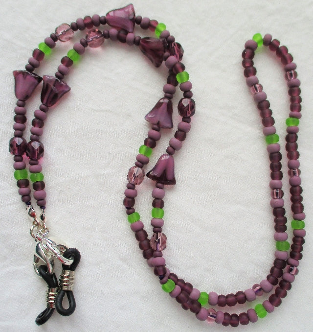 Purple Flower Beaded Eyeglass Chain - Juicybeads Jewelry