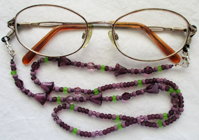Purple Flower Beaded Eyeglass Chain - Juicybeads Jewelry