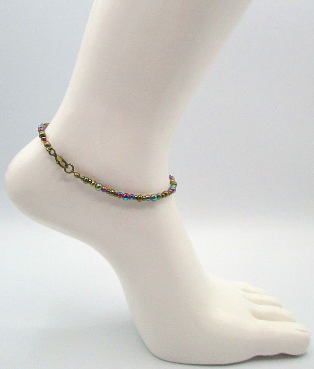 Rainbow Beaded Anklet with Heart Charm - Juicybeads Jewelry