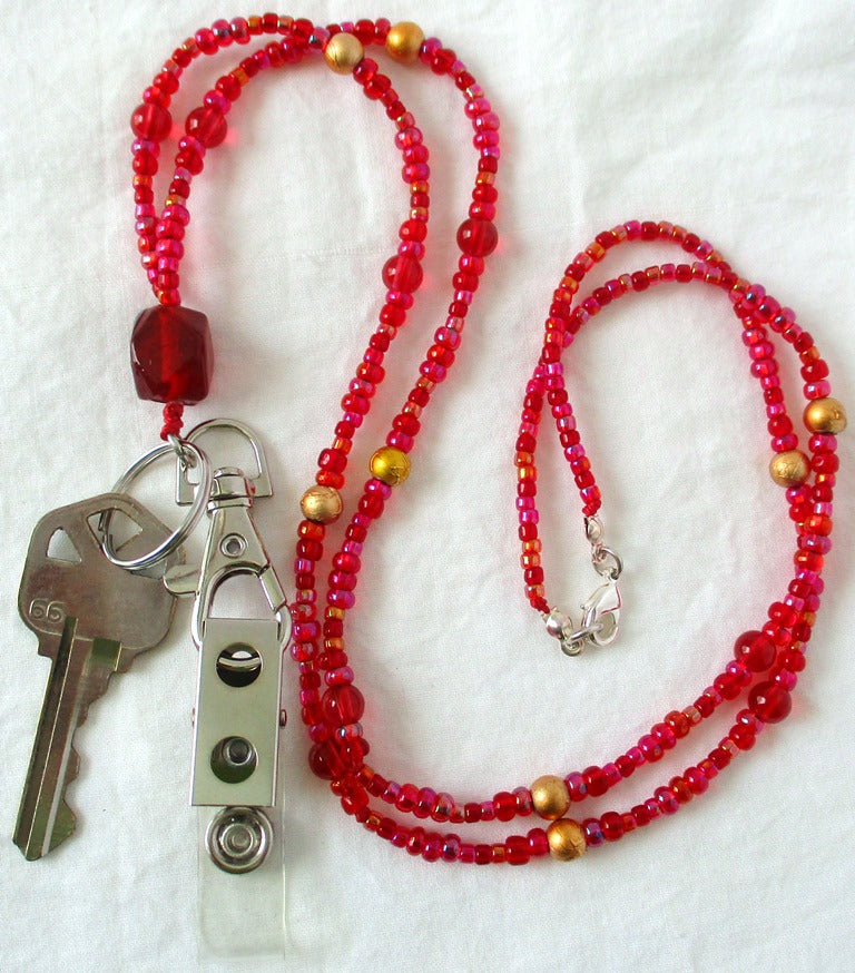 Red & Gold Beaded Lanyard - Juicybeads Jewelry