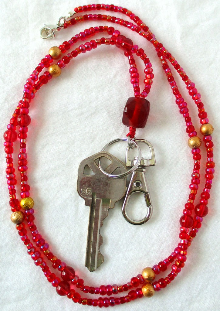 Red & Gold Beaded Lanyard - Juicybeads Jewelry