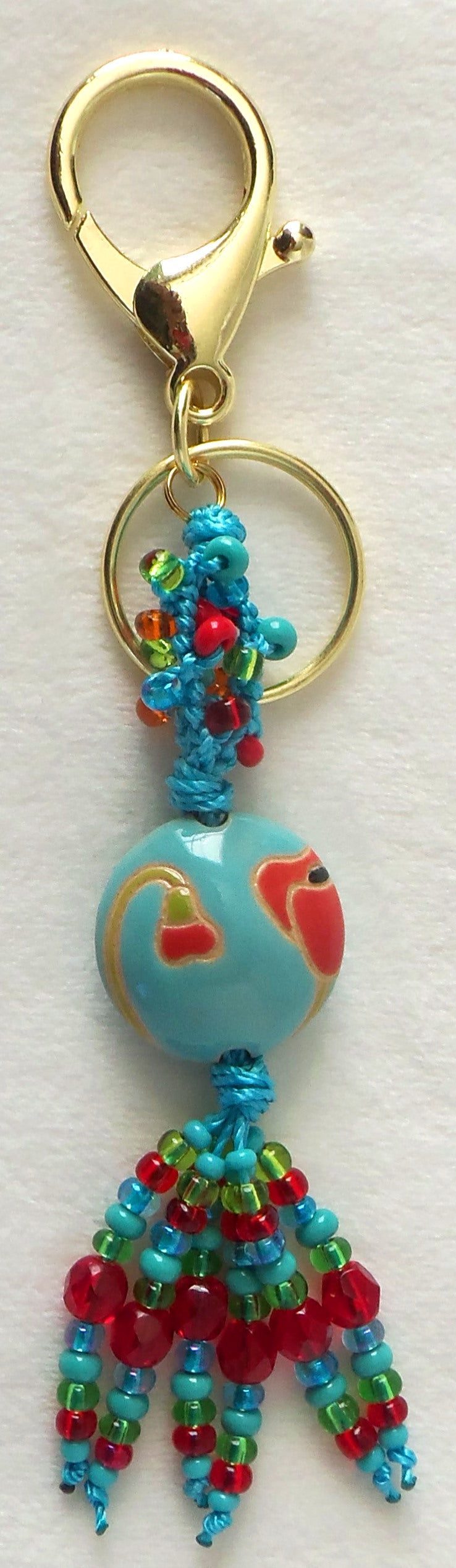 Red Flower Beaded Clip-On Keychain - Juicybeads Jewelry