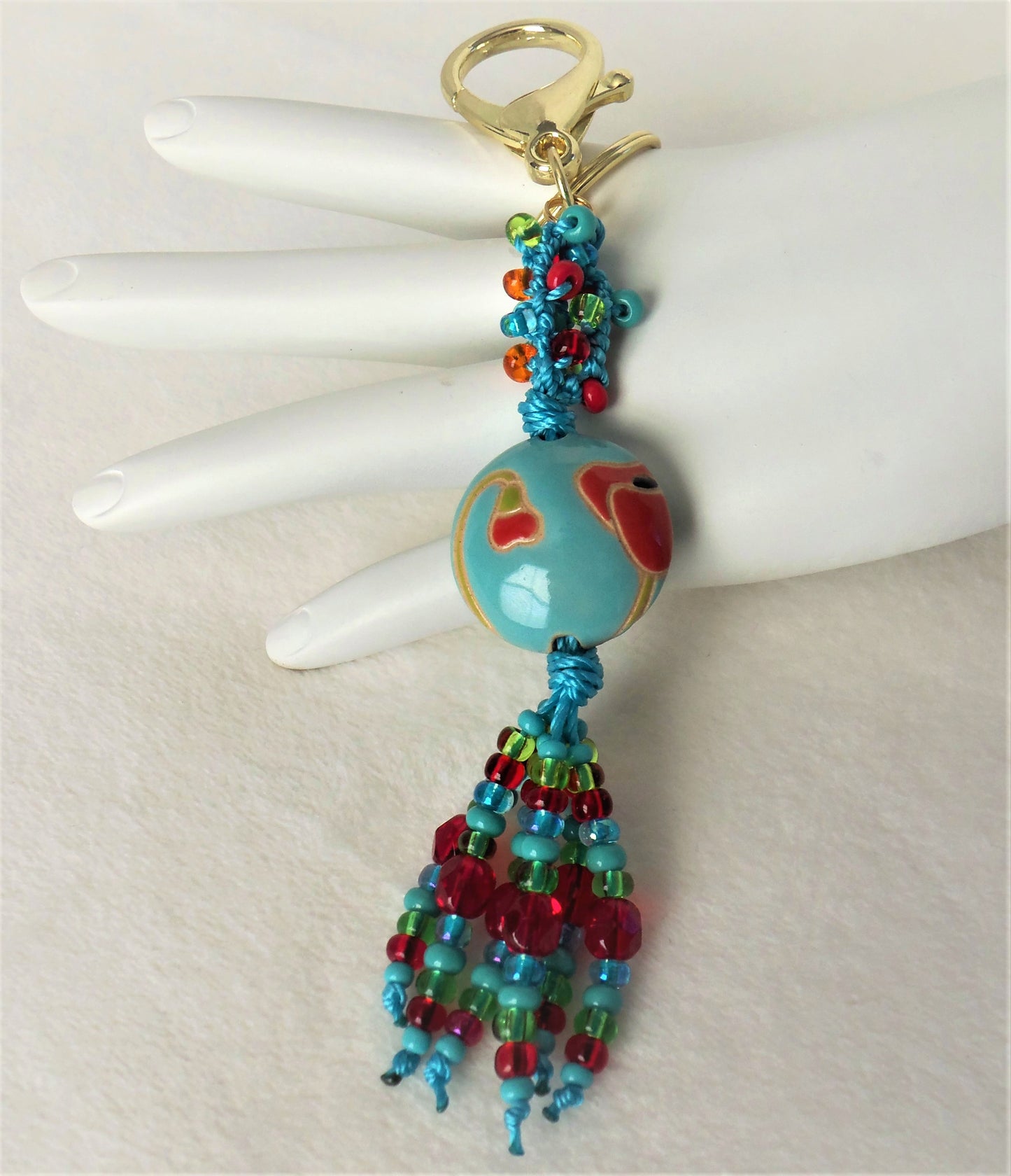 Red Flower Beaded Clip-On Keychain - Juicybeads Jewelry