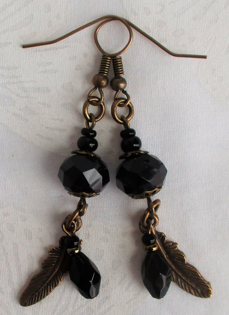 Black Beaded Crow Pendant Necklace Set - Juicybeads Jewelry