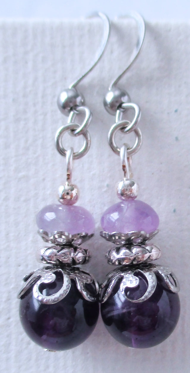 Amethyst Stack Drop Earrings - Juicybeads Jewelry