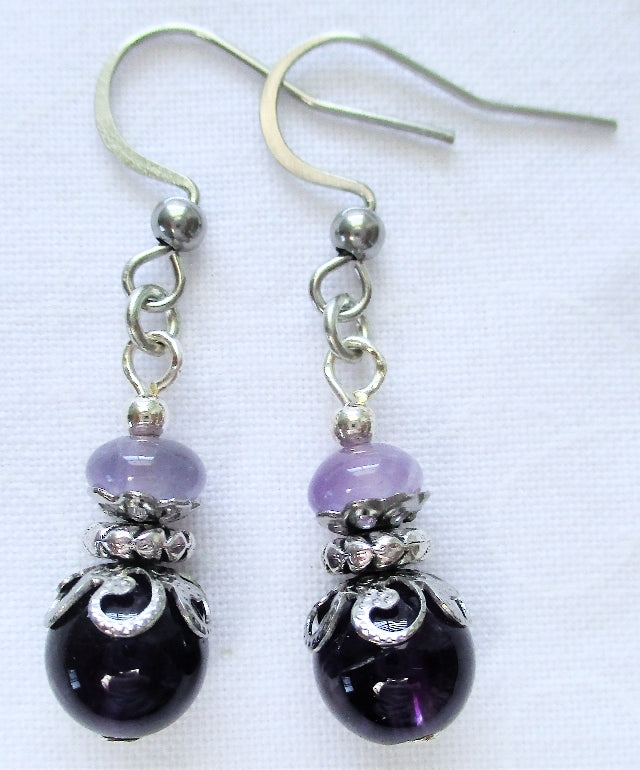 Amethyst Stack Drop Earrings - Juicybeads Jewelry