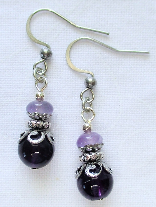 Amethyst Stack Drop Earrings - Juicybeads Jewelry