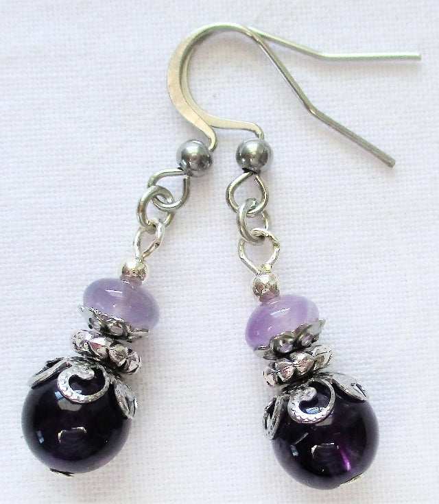 Amethyst Stack Drop Earrings - Juicybeads Jewelry