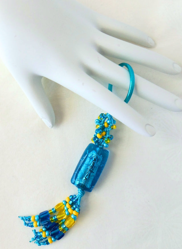 Aqua & Yellow Beaded Keychain - Juicybeads Jewelry
