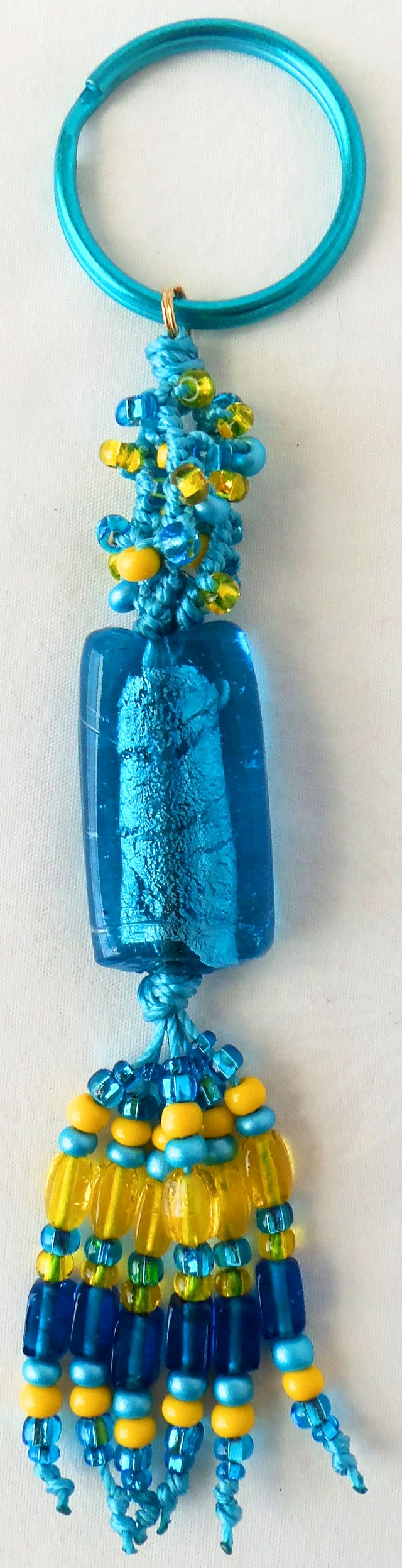 Aqua & Yellow Beaded Keychain - Juicybeads Jewelry