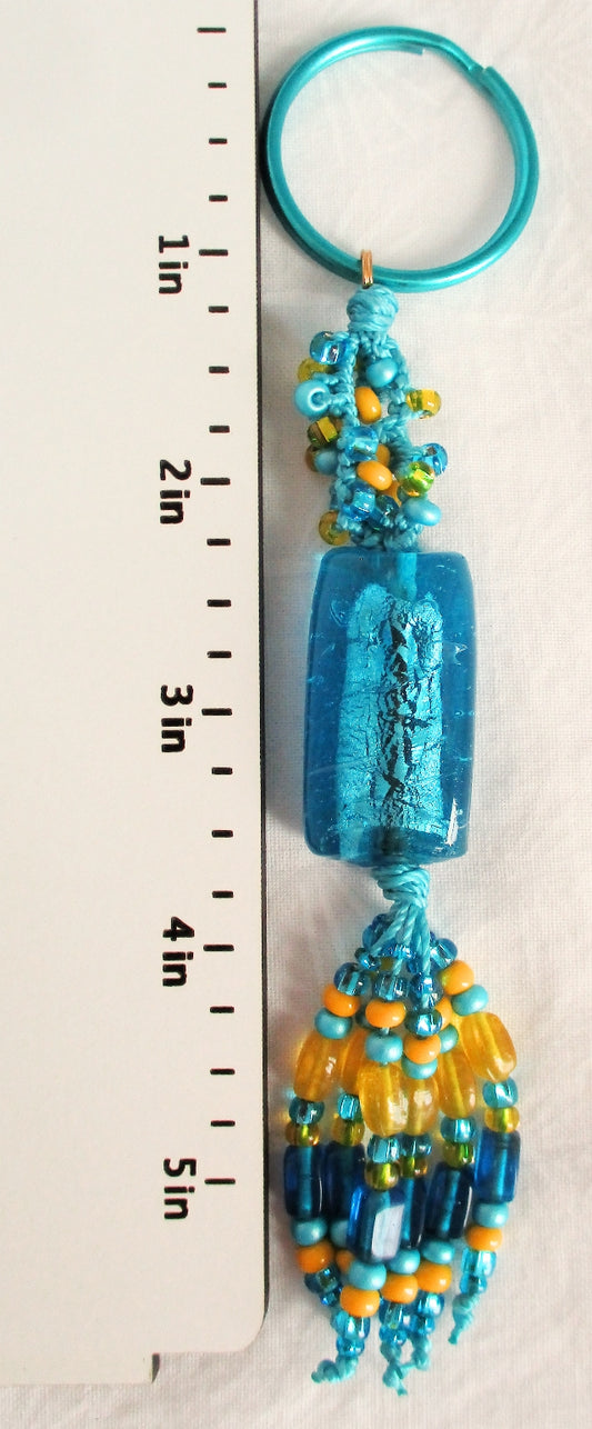 Aqua & Yellow Beaded Keychain - Juicybeads Jewelry