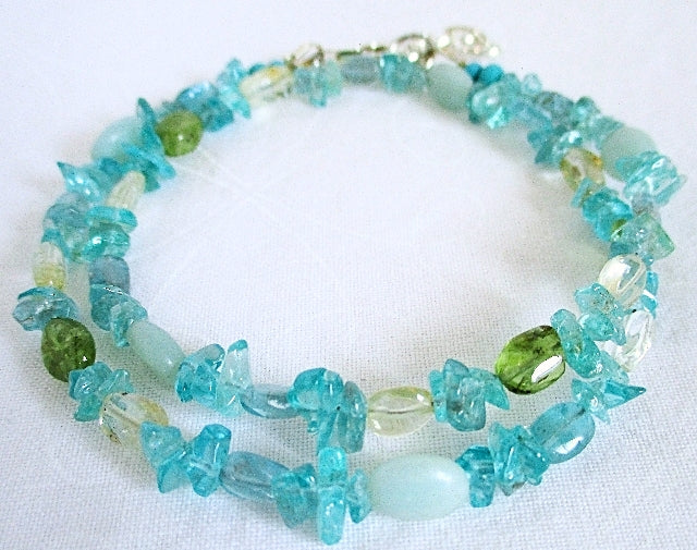 Aquamarine Peridot Crystal Bracelet - Juicybeads Jewelry