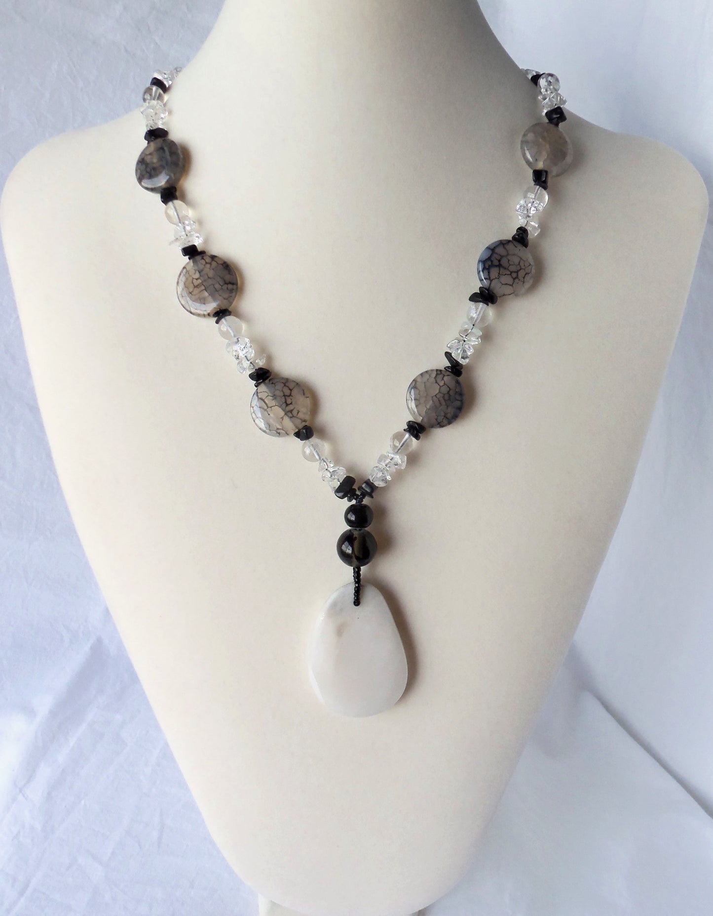 Black White Agate Necklace - Juicybeads Jewelry