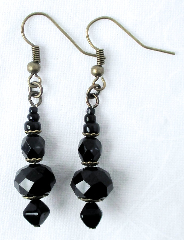 Black Deco Drop Earrings - Juicybeads Jewelry