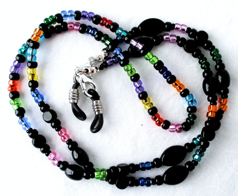 Black/Multicolor Beaded Eyeglass Chain - Juicybeads Jewelry
